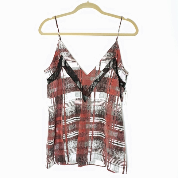 Lovers + Friends Tops - Lovers + Friends Cami Lace Tank Top Plaid Black M